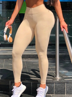Perneiras Femininas De Poliéster Sólido De Secagem Rápida Com Mola De Comprimento Total Calças De Ioga De Cintura Alta Leggings Tiktok