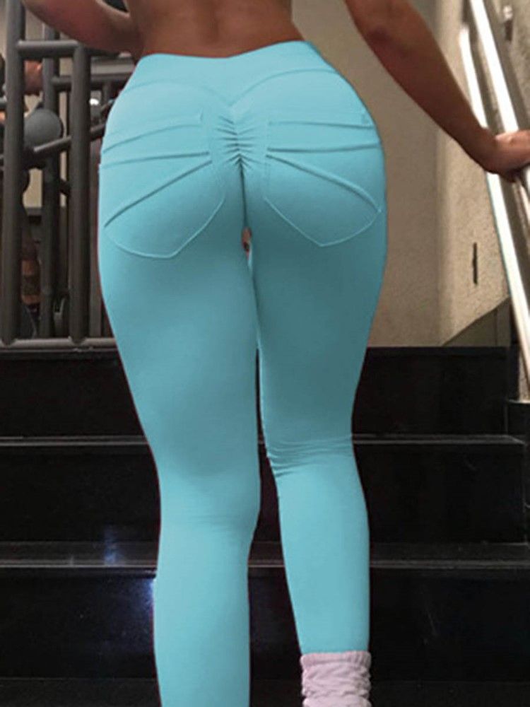 Perneiras Femininas De Poliéster Sólido De Secagem Rápida Com Mola De Comprimento Total Calças De Ioga De Cintura Alta Leggings Tiktok
