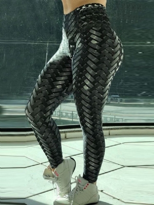 Solid Weave Print Calças De Ioga Feminina De Cintura Alta Leggings Tiktok