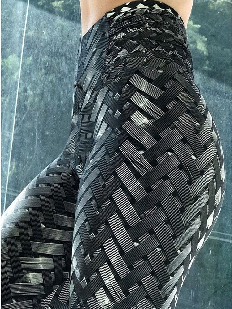 Solid Weave Print Calças De Ioga Feminina De Cintura Alta Leggings Tiktok