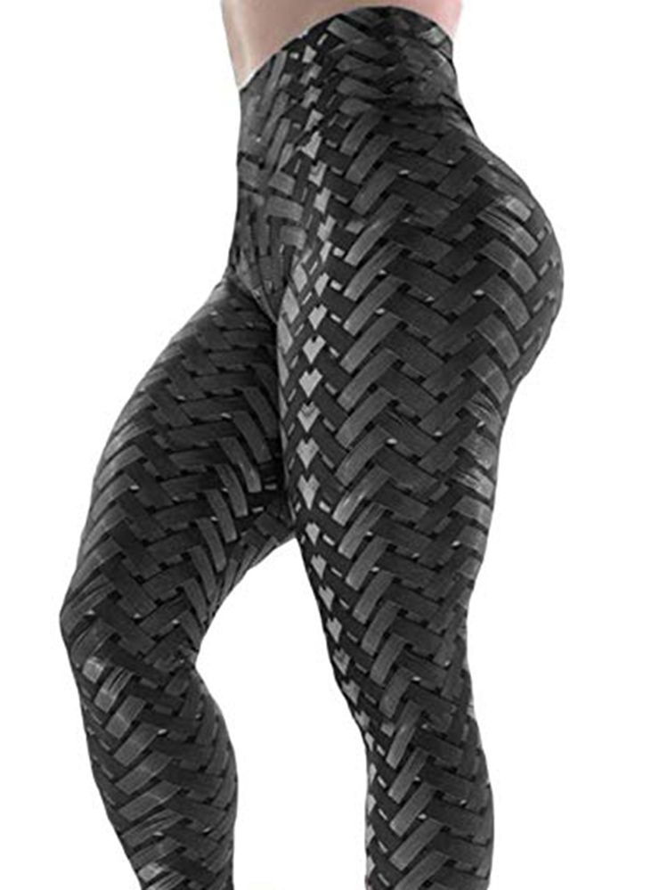 Solid Weave Print Calças De Ioga Feminina De Cintura Alta Leggings Tiktok