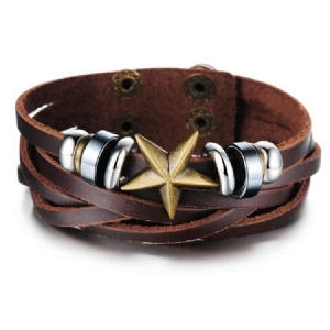 Bracelete De Couro Masculino Decorado Com Estrelas De Cinco Pontas