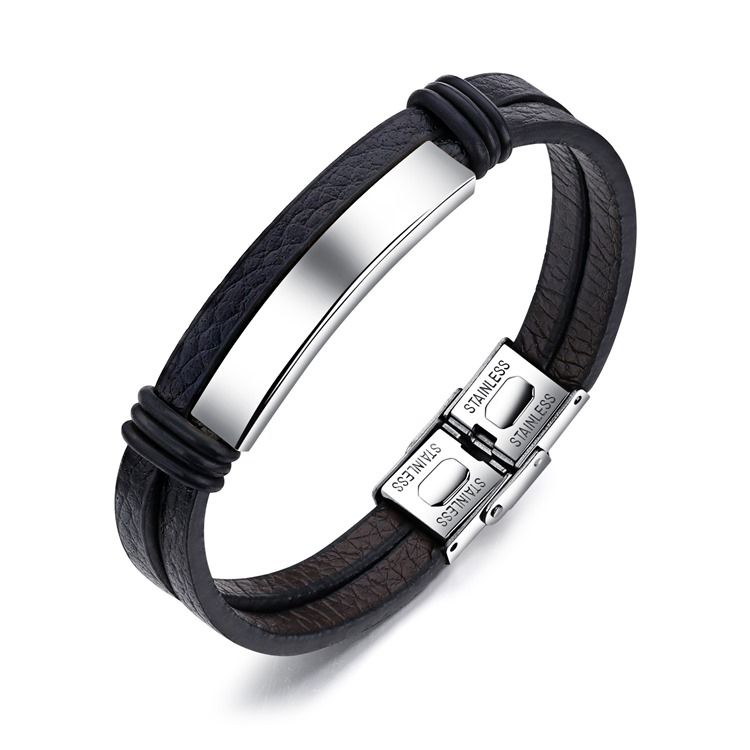 Pulseira De Couro De Aço Inoxidável Quente Para Homens E Mulheres