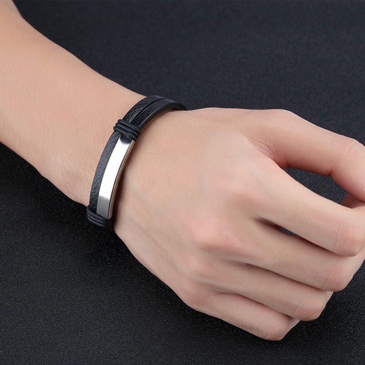 Pulseira De Couro De Aço Inoxidável Quente Para Homens E Mulheres