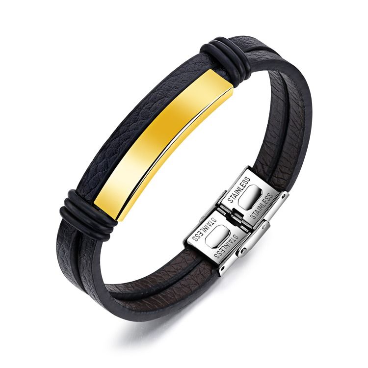 Pulseira De Couro De Aço Inoxidável Quente Para Homens E Mulheres