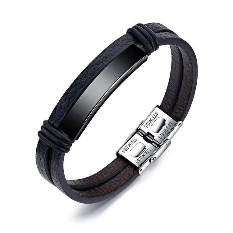 Pulseira De Couro De Aço Inoxidável Quente Para Homens E Mulheres