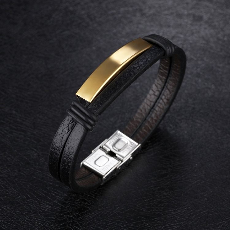 Pulseira De Couro De Aço Inoxidável Quente Para Homens E Mulheres