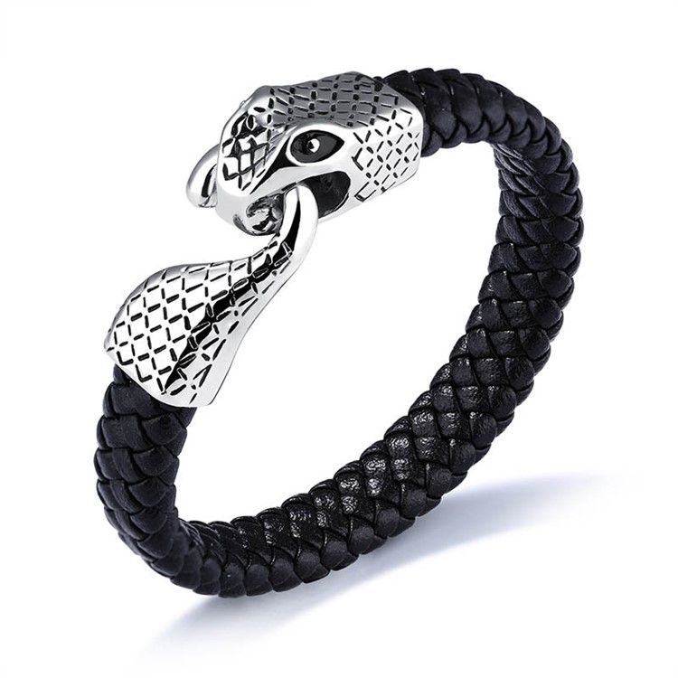 Pulseira De Couro Com Fivela De Couro De Cobra De Personalidade Masculina