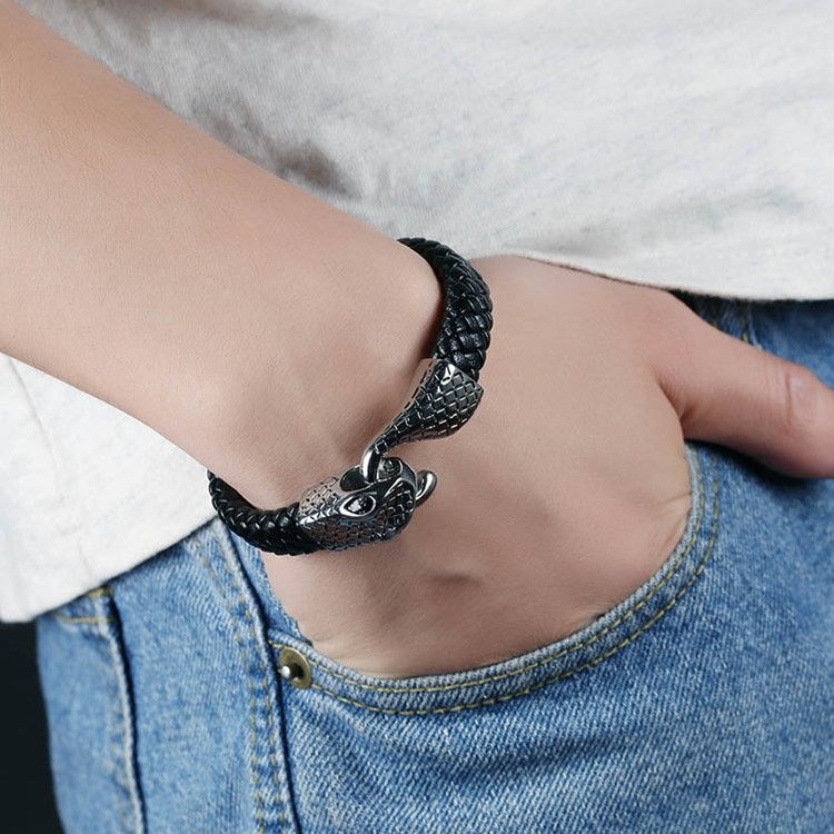 Pulseira De Couro Com Fivela De Couro De Cobra De Personalidade Masculina