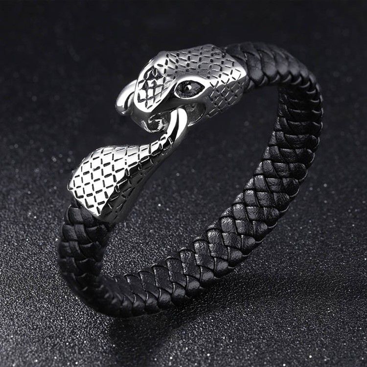 Pulseira De Couro Com Fivela De Couro De Cobra De Personalidade Masculina