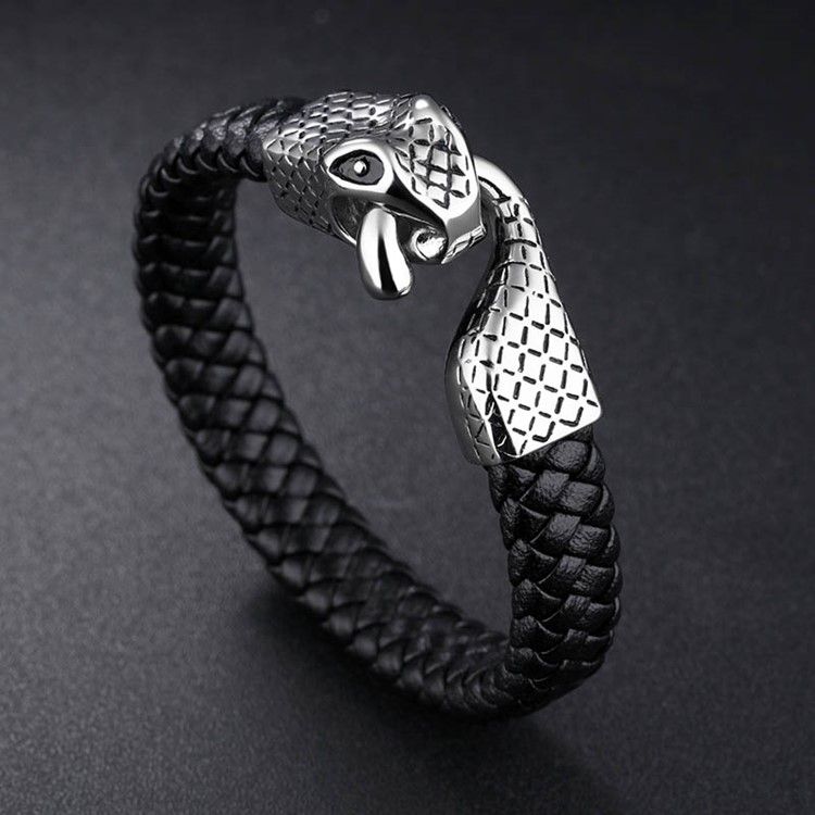Pulseira De Couro Com Fivela De Couro De Cobra De Personalidade Masculina