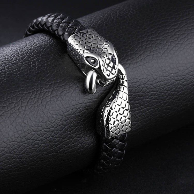 Pulseira De Couro Com Fivela De Couro De Cobra De Personalidade Masculina