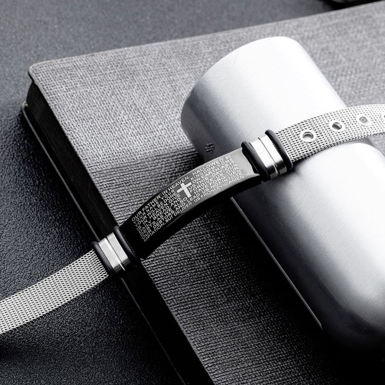 Pulseira Masculina De Aço Titanium Cross Bible
