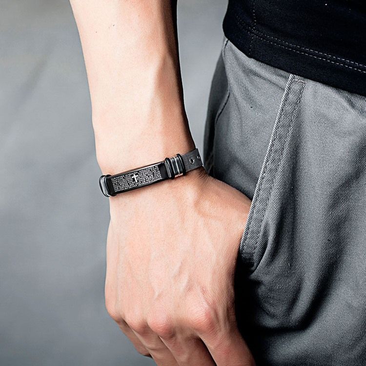 Pulseira Masculina De Aço Titanium Cross Bible