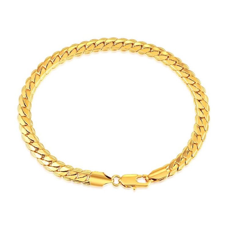 Pulseira Masculina Concisa Com Banho De Ouro 18k Trigo