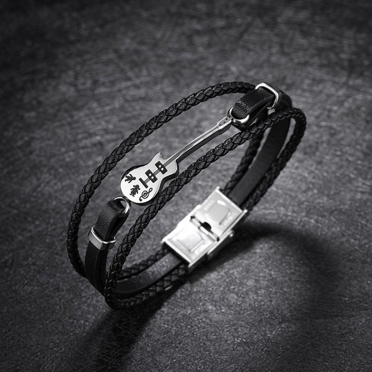 Pulseira Masculina De Couro De Guitarra