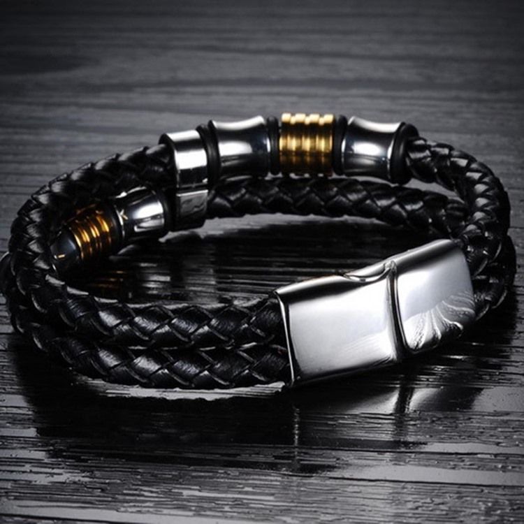 Pulseira Masculina De Couro Weave