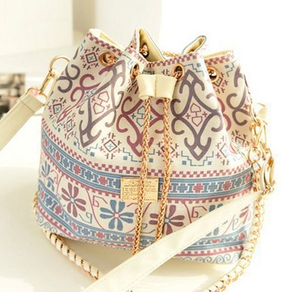 Bolsa De Ombro Com Corrente Com Cordão Em Formato De Balde Vintage