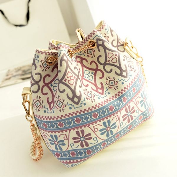 Bolsa De Ombro Com Corrente Com Cordão Em Formato De Balde Vintage
