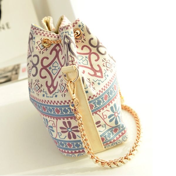 Bolsa De Ombro Com Corrente Com Cordão Em Formato De Balde Vintage