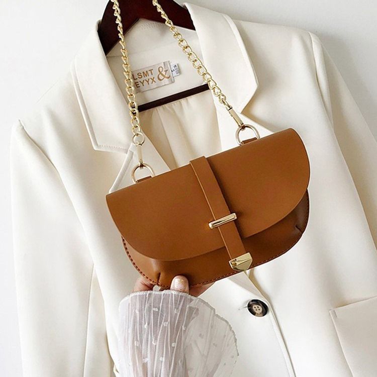 Bolsa Pu Lisa Em Meia-lua Para Sela Crossbody