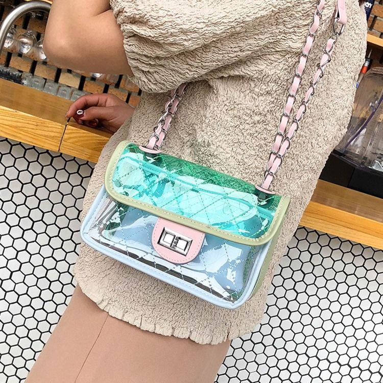 Bolsas Crossbody Com Aba De Mola Com Corrente De Manta De Poliéster