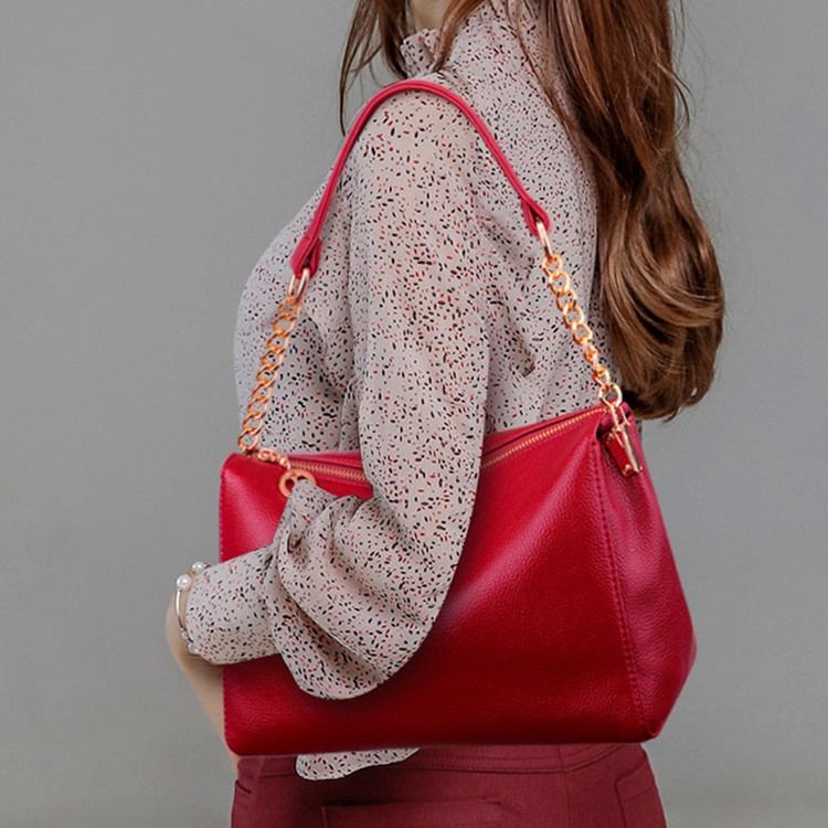Bolsas De Ombro Femininas Retangulares Lisas Com Corrente De Pu