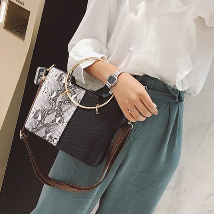 Bolsas De Ombro Quadradas Em Bloco De Cor Serpentina Pu