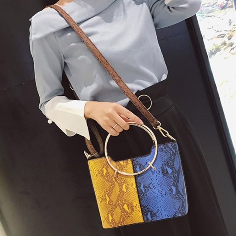 Bolsas De Ombro Quadradas Em Bloco De Cor Serpentina Pu