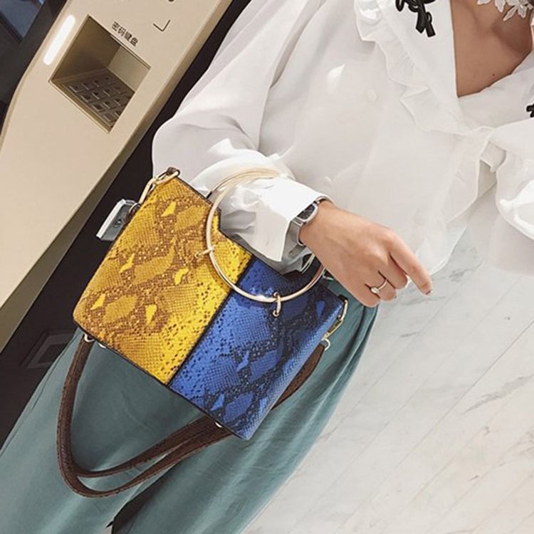 Bolsas De Ombro Quadradas Em Bloco De Cor Serpentina Pu