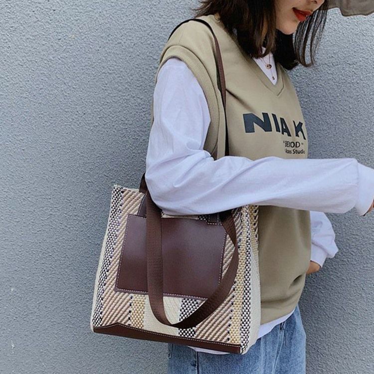 Bolsas De Ombro Retângulo Com Listras De Pu