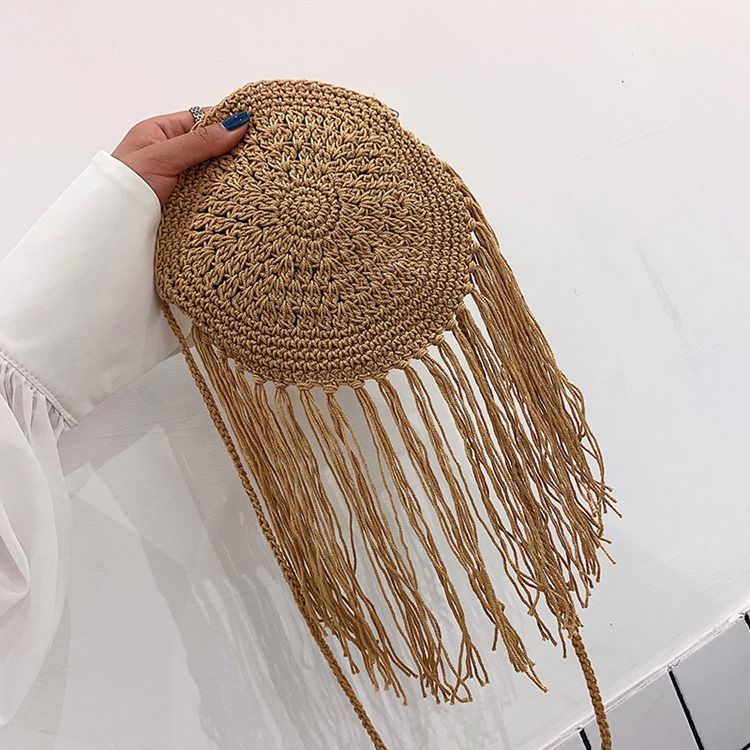 Mala Crossbody Circular Simples Tricotada De Grama