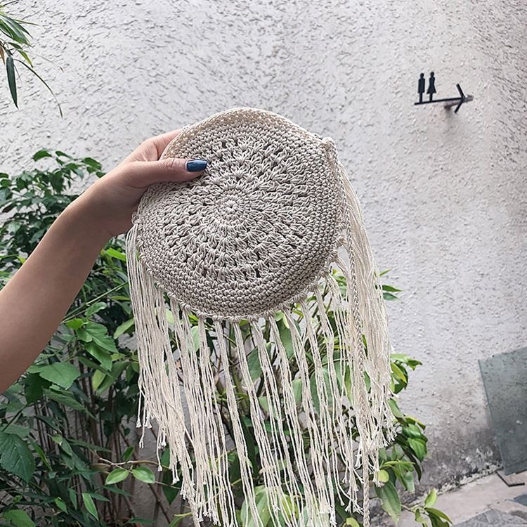 Mala Crossbody Circular Simples Tricotada De Grama