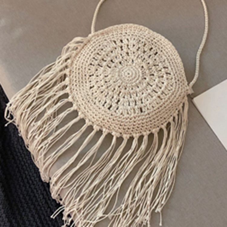 Mala Crossbody Circular Simples Tricotada De Grama