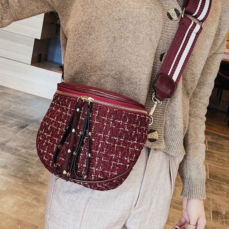Mistura De Lã Sela De Fio Xadrez Sacos Crossbody
