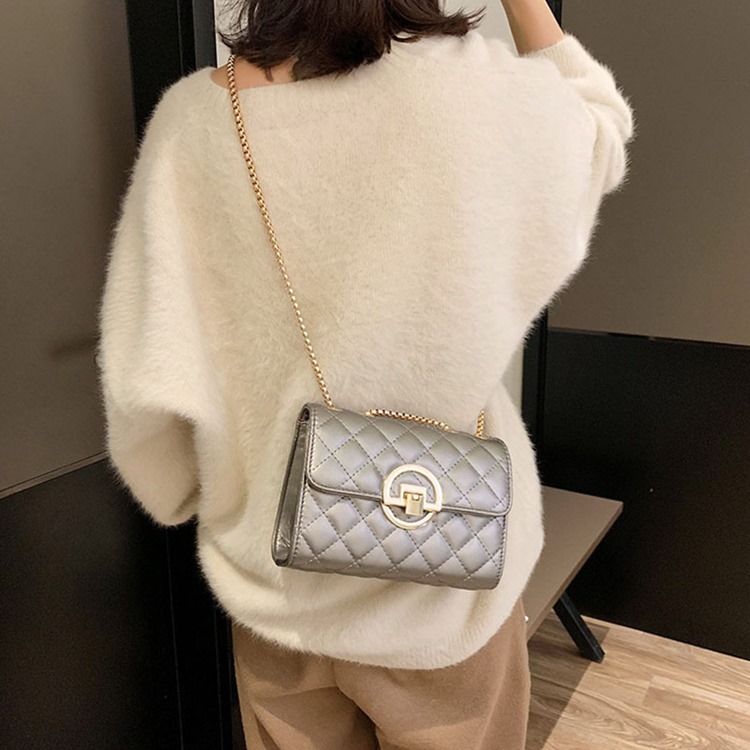 Sacos Crossbody Casual De Fio Xadrez Pu Retângulo