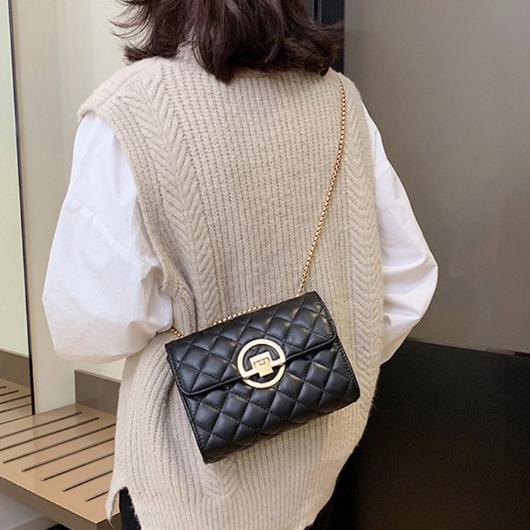 Sacos Crossbody Casual De Fio Xadrez Pu Retângulo