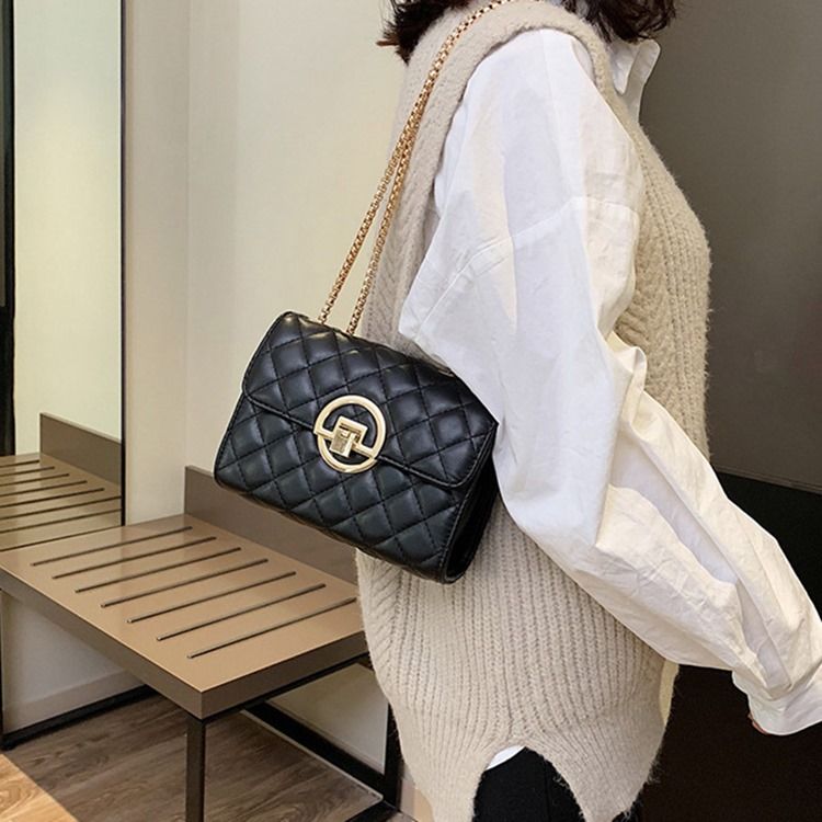 Sacos Crossbody Casual De Fio Xadrez Pu Retângulo