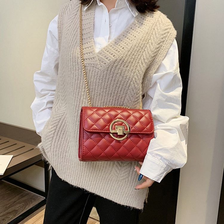 Sacos Crossbody Casual De Fio Xadrez Pu Retângulo