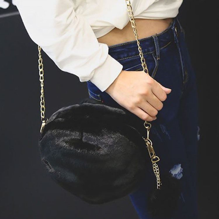 Sacos Crossbody Circular Simples Corrente De Pele Faux