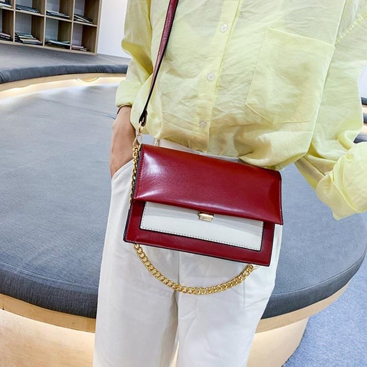 Sacos Crossbody Retângulo Com Corrente Em Bloco De Cor Pu