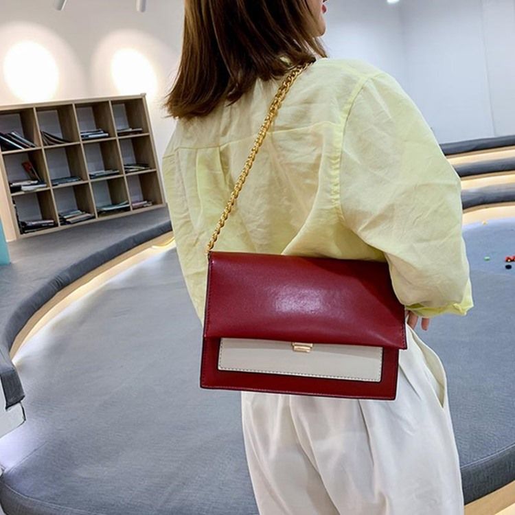 Sacos Crossbody Retângulo Com Corrente Em Bloco De Cor Pu