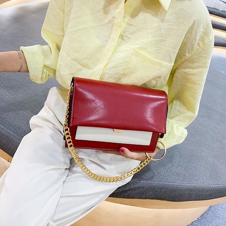 Sacos Crossbody Retângulo Com Corrente Em Bloco De Cor Pu