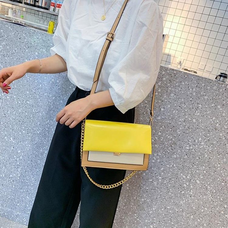 Sacos Crossbody Retângulo Com Corrente Em Bloco De Cor Pu