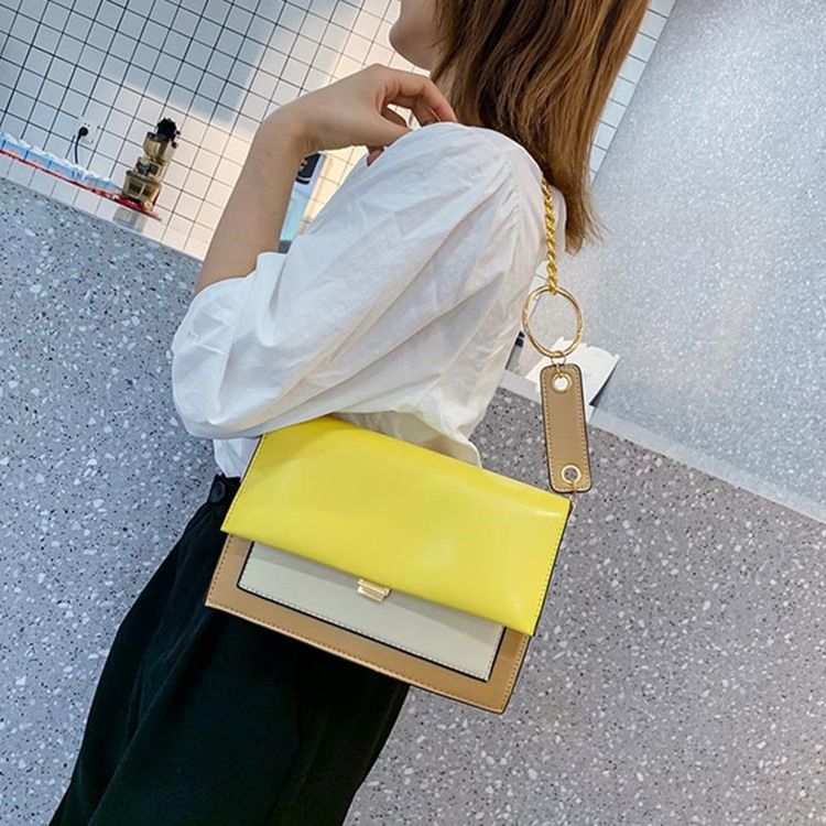 Sacos Crossbody Retângulo Com Corrente Em Bloco De Cor Pu