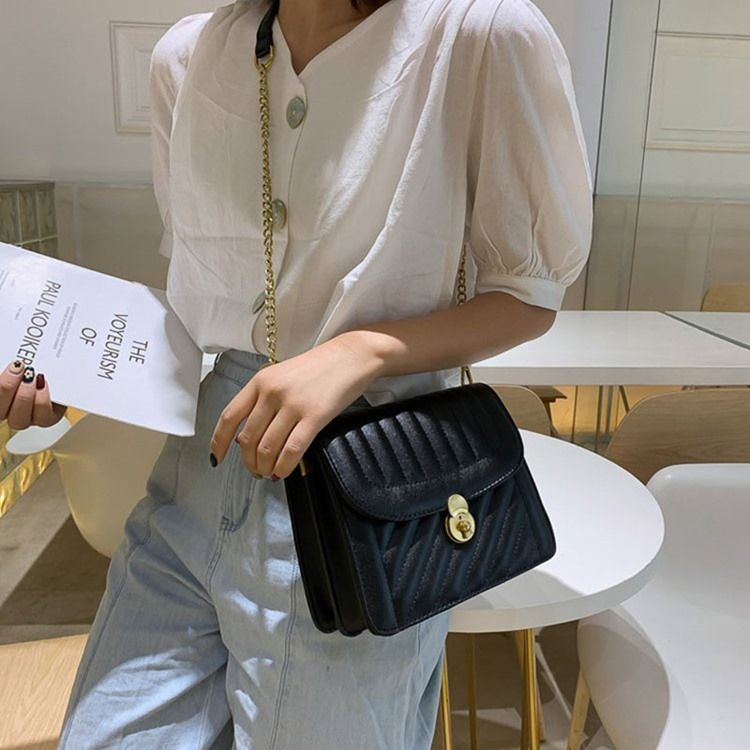 Sacos Crossbody Retângulo Com Corrente De Trava De Pu