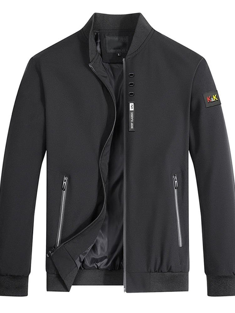 Apliques De Colarinho Masculino Color Block Zíper Jaqueta Reta