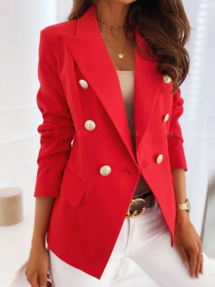 Blazer Feminino Liso De Manga Comprida Entalhado Lapela Padrão Regular Casual