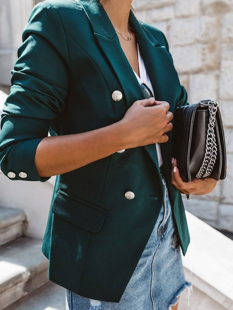 Blazer Feminino Liso De Manga Comprida Entalhado Lapela Padrão Regular Casual