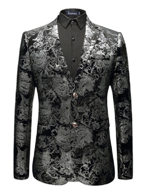 Blazer Jaqueta Slim Mens Color Block Com Estampa Floral